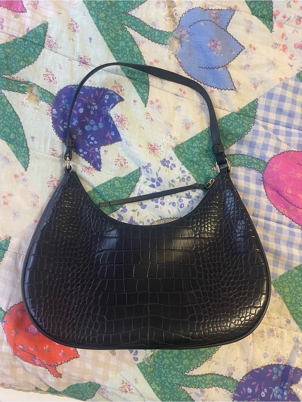 H&M Black Croc-Embossed Shoulder Bag